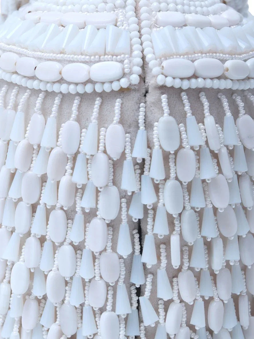 Bella White Round Embellished Bag with Handle by The Tan Clan, featuring decorative details and a sturdy handle.
