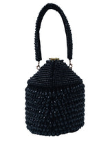 Black Emma round embellished bag with handle by The Tan Clan, featuring decorative details and a stylish design.