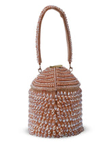 Black Emma round embellished bag with handle by The Tan Clan, featuring decorative details and a stylish carrying handle.