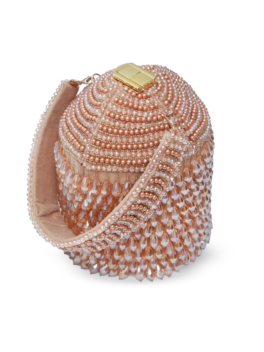 Black Emma round embellished bag with handle by The Tan Clan, featuring decorative details and a sturdy top handle.
