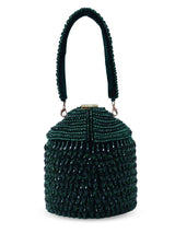 Black Emma round embellished bag with handle by The Tan Clan, featuring decorative accents and a stylish design.