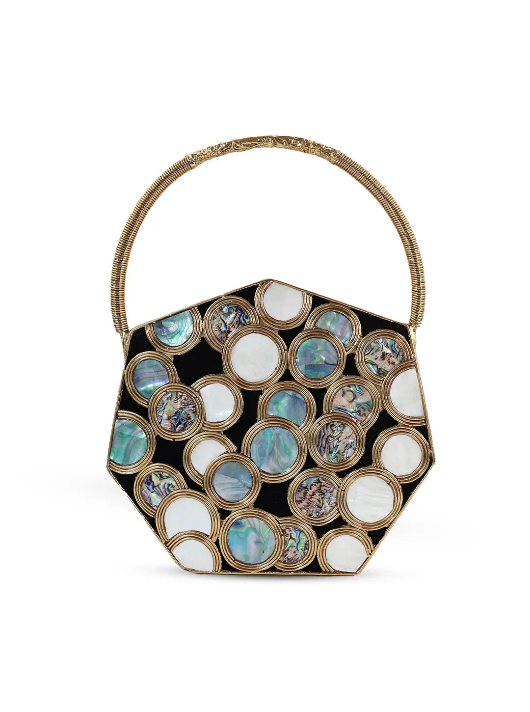 Alira Brass Clutch with Handle by The Tan Clan, stylish gold-toned clutch bag with a sleek design and top handle for elegant occasions.