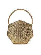 Alira brass clutch with handle by The Tan Clan, stylish small handbag with metallic finish and top handle, perfect for elegant occasions.