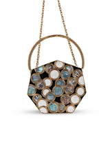 Alira Brass Clutch with Handle from The Tan Clan, stylish clutch bag featuring a polished brass finish and elegant handle design.
