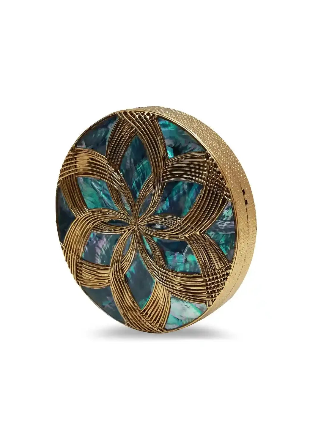 Beth Brass Clutch by The Tan Clan featuring a sleek gold-tone design and minimalist style for elegant occasions.