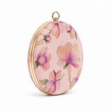Pink embroidered clutch bag from The Tan Clan with floral embroidery, perfect for evening or special occasions.