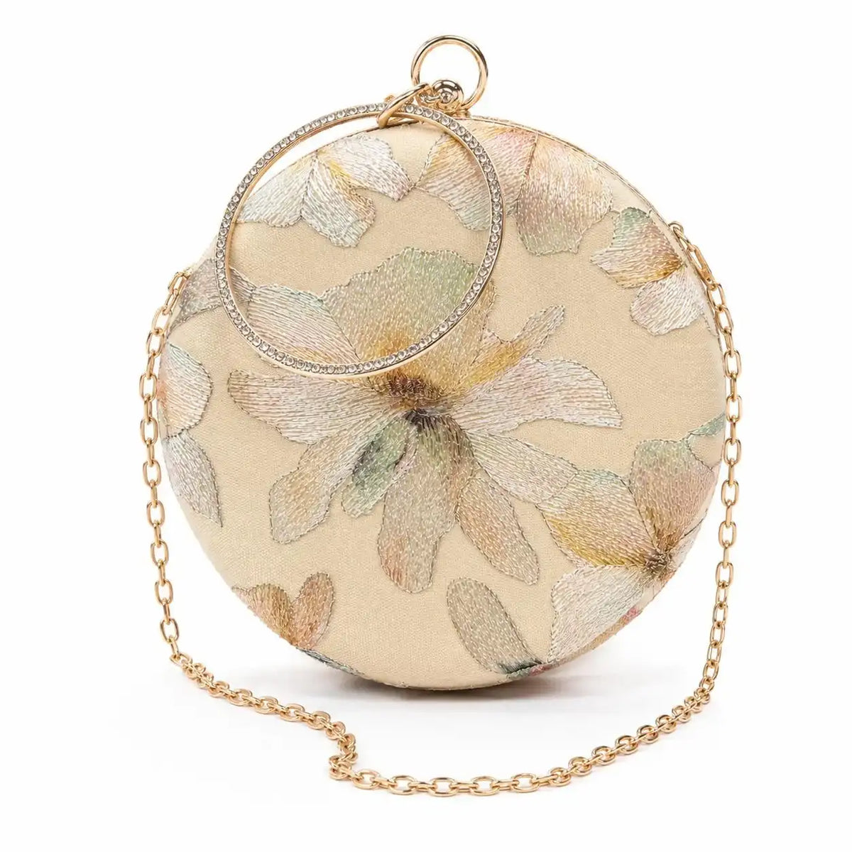 Yellow embroidered clutch bag by The Tan Clan, featuring floral design, perfect for evening or special occasions.