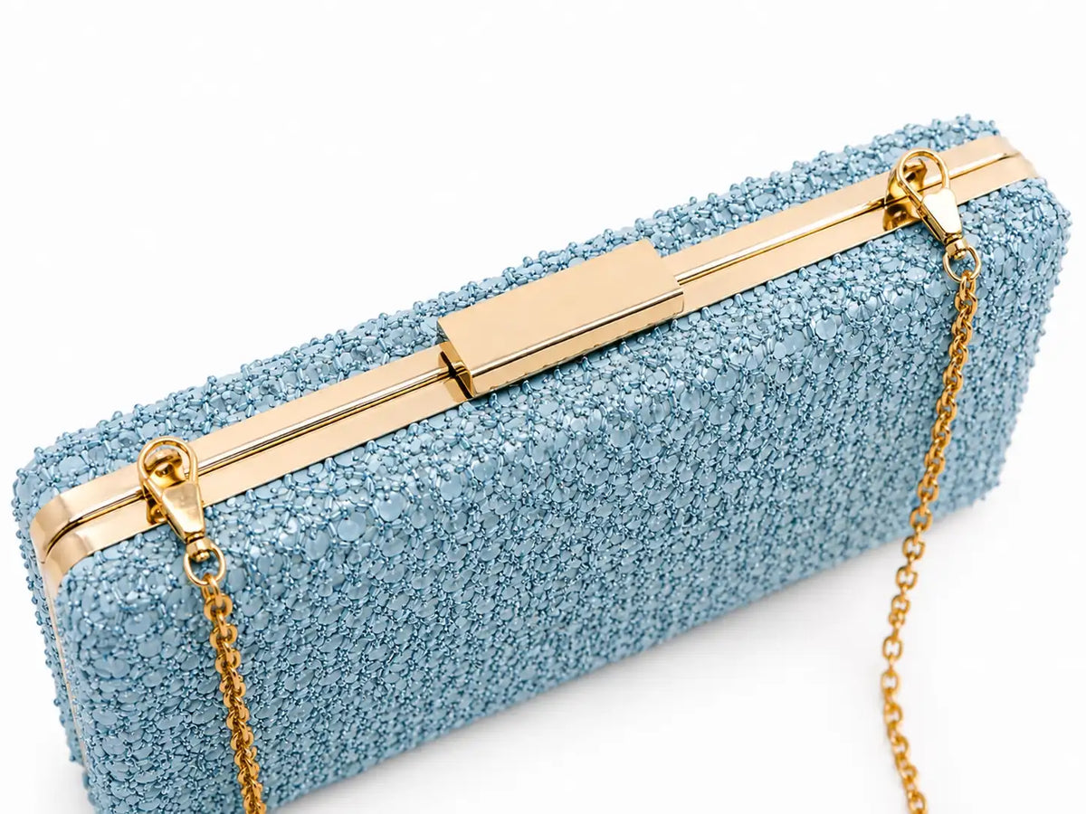Dazzle Blue sequined sleek clutch purse by The Tan Clan, featuring shimmering sequins and elegant design for evening events.