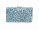 Dazzle Blue Sequined Sleek Clutch by The Tan Clan, featuring shimmering blue sequins and a smooth, elegant design.