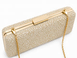Gold sequined sleek clutch bag by The Tan Clan, featuring elegant design and compact size for evening occasions.