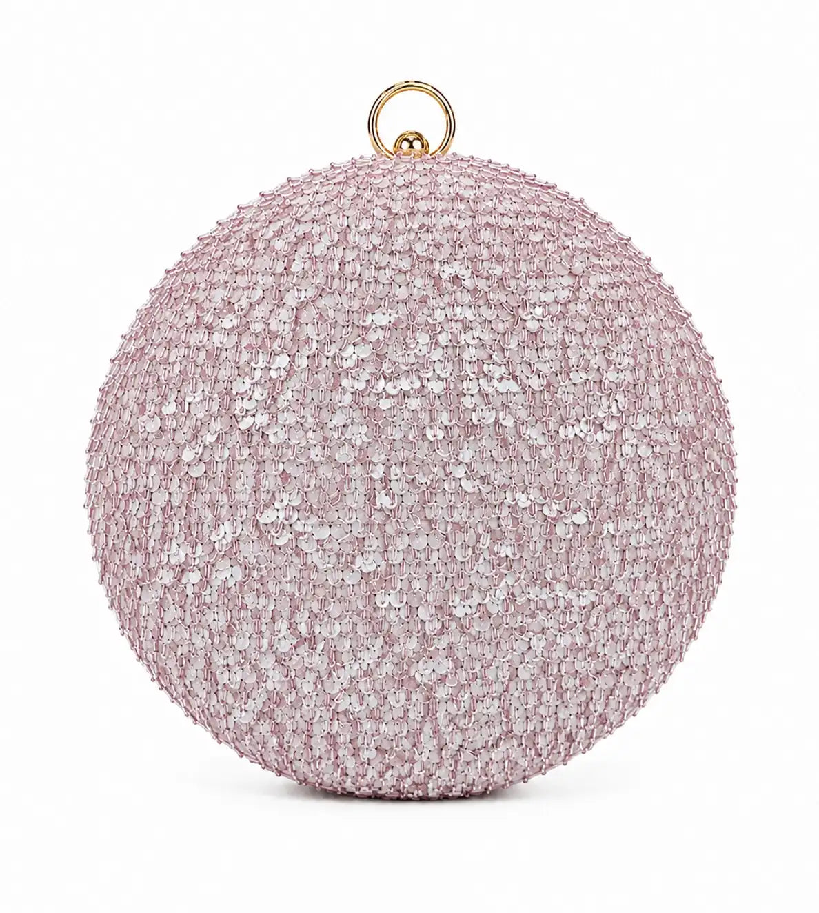 Dazzle Pink Sequined Round Clutch by The Tan Clan with shimmering pink sequins and a round shape for evening occasions