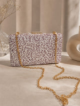 Dazzle pink sequined sleek clutch by The Tan Clan, stylish evening bag with shimmering sequins and a compact design.