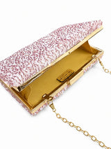 Pink sequined sleek clutch by The Tan Clan, stylish and compact evening bag with dazzling shimmer and elegant design.