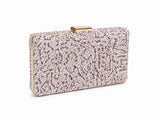 Dazzle Pink Sequined Sleek Clutch by The Tan Clan, showcasing a shiny pink sequined exterior with a compact design.