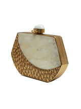 Demi Brass Clutch by The Tan Clan, stylish clutch bag with a metallic brass finish and sleek design.