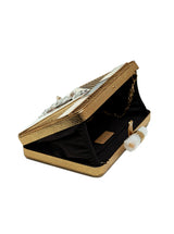Dina Brass Clutch by The Tan Clan, elegant metallic clutch bag with a sleek design and brass finish, suitable for evening wear.