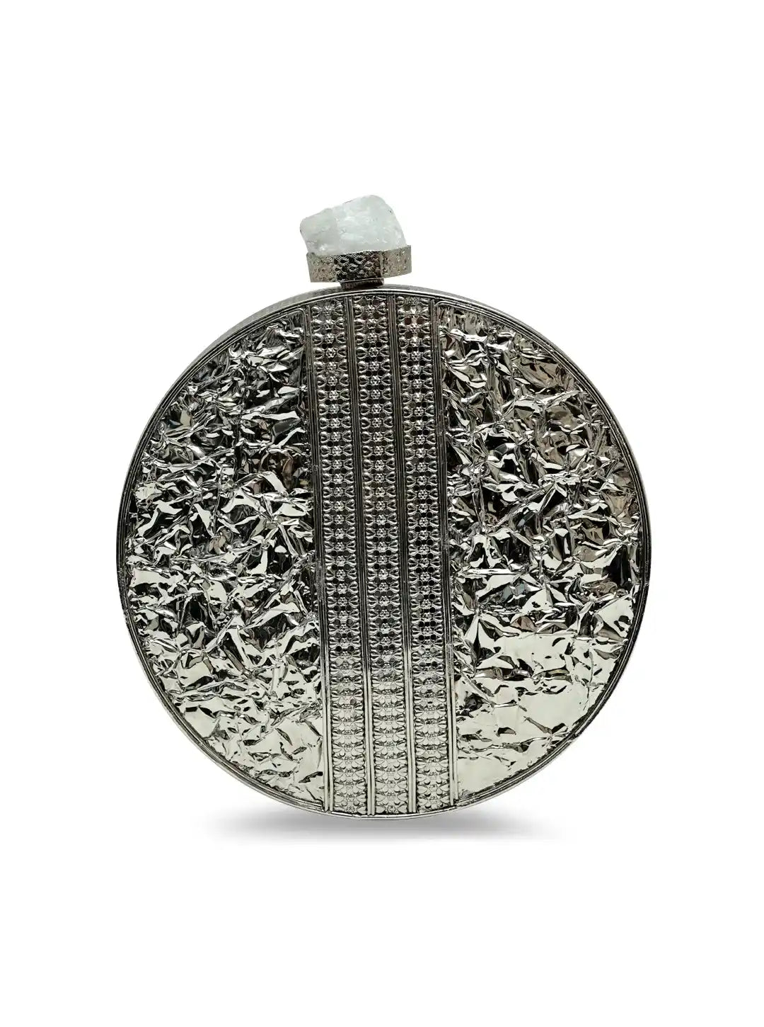 Elfy Brass Clutch by The Tan Clan featuring a sleek brass design and compact style for elegant evening use.