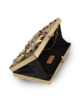 Elsa Brass Clutch by The Tan Clan featuring a sleek brass finish and elegant design, perfect for evening occasions.