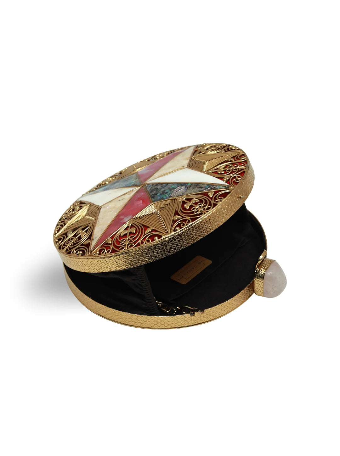Jane Brass Clutch by The Tan Clan featuring a sleek, metallic design perfect for evening occasions and stylish accessories.