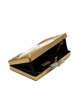 Krysty Mother of Pearl Brass Clutch by The Tan Clan showing a sleek pearl and brass clutch with elegant design and metallic finish