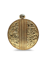 Lisa Golden Brass Clutch by The Tan Clan featuring a sleek, metallic gold finish and compact design for elegant occasions.