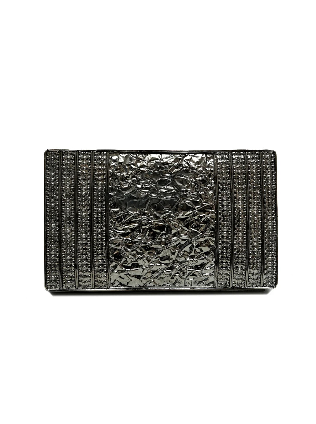 Mindy 3D Brass Clutch by The Tan Clan featuring intricate 3D brass details and a sleek, compact design for elegant occasions.