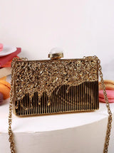 Nayla Brass Clutch by The Tan Clan featuring a sleek metallic finish and compact design, perfect for elegant evening occasions.