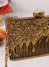 Nayla Brass Clutch by The Tan Clan, elegant gold-toned clutch with sleek design, perfect for evening occasions and stylish accessories.