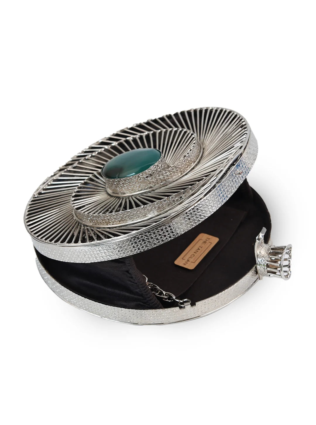 Black brass clutch by The Tan Clan with sleek design, featuring a compact style perfect for evening or formal occasions.