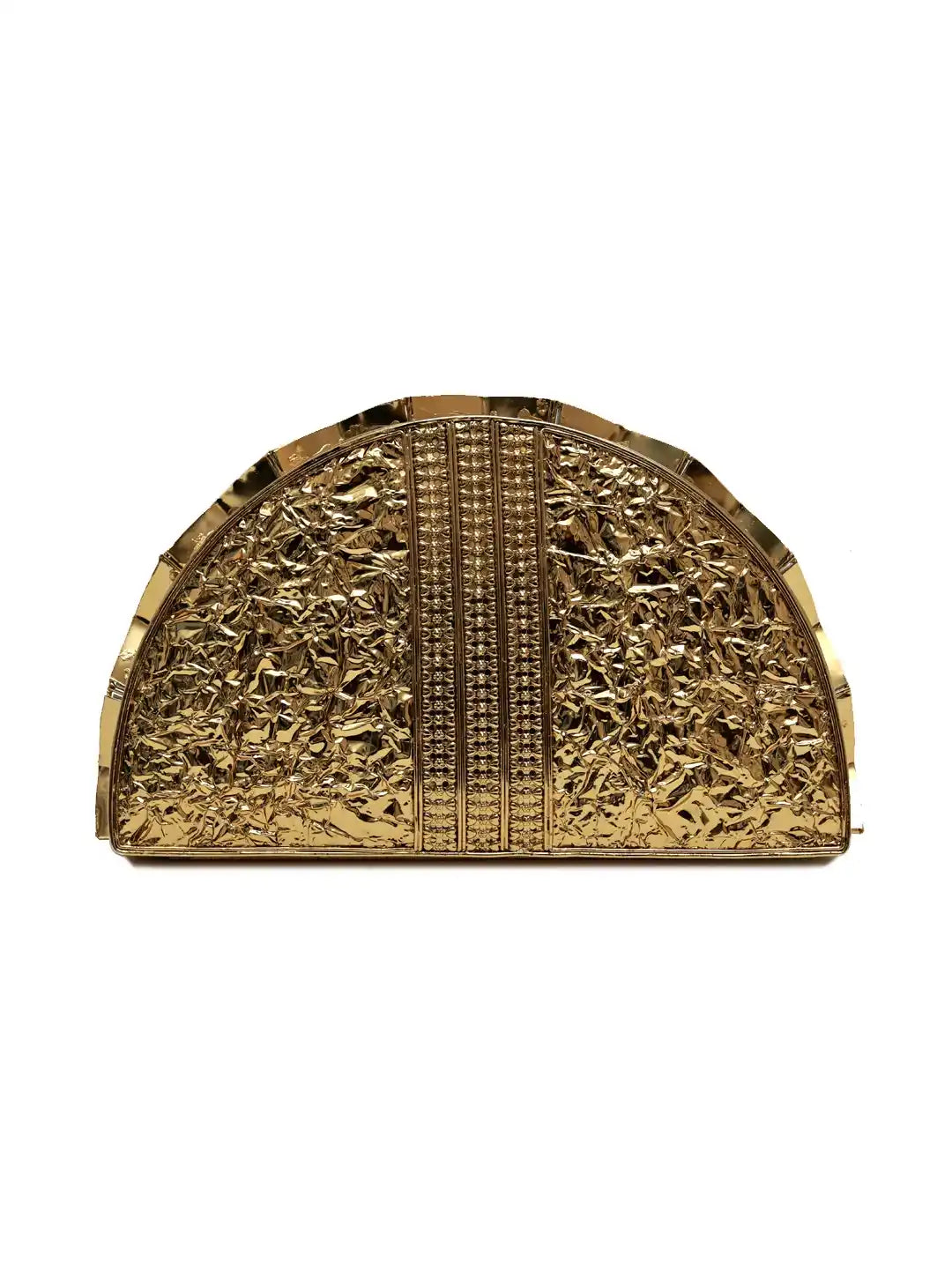 Opal brass clutch by The Tan Clan featuring a sleek, elegant design with a polished brass finish for stylish evening accessories.