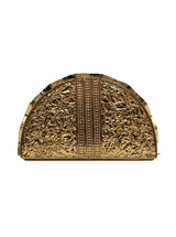 Opal brass clutch by The Tan Clan featuring a sleek, elegant design with a polished brass finish for stylish evening accessories.