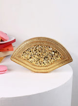 Multicolor brass clutch bag by The Tan Clan, featuring a stylish design and compact size for elegant evening accessories.