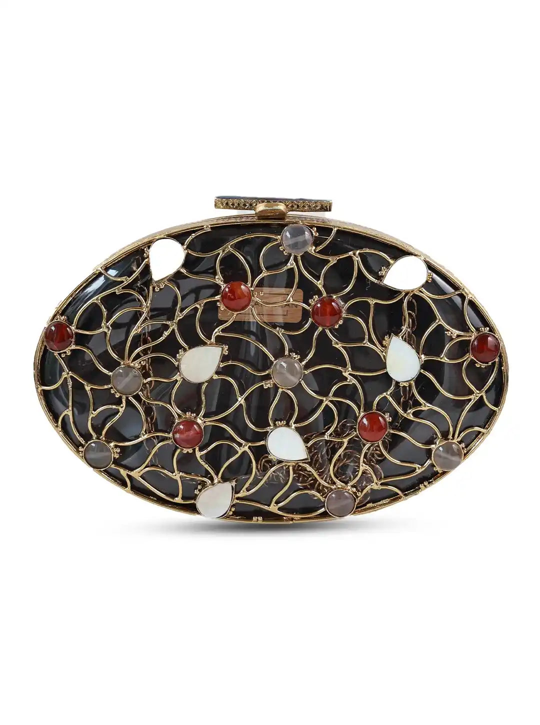 Rhea Brass Clutch by The Tan Clan featuring a sleek brass finish and minimalist design, perfect for elegant evening occasions.