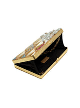 Rumi embellished brass clutch by The Tan Clan, featuring intricate detailing and elegant design, perfect for evening accessories.