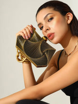 Ruth Wired Brass Clutch by The Tan Clan, stylish gold-toned clutch with a wired brass design, perfect for evening accessories.