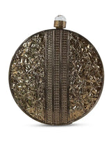 Seren Brass Clutch by The Tan Clan featuring elegant brass material and sleek design, perfect for evening accessories.