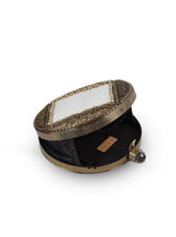 Seren brass clutch by The Tan Clan featuring a sleek metallic finish and minimalist design for elegant occasions.
