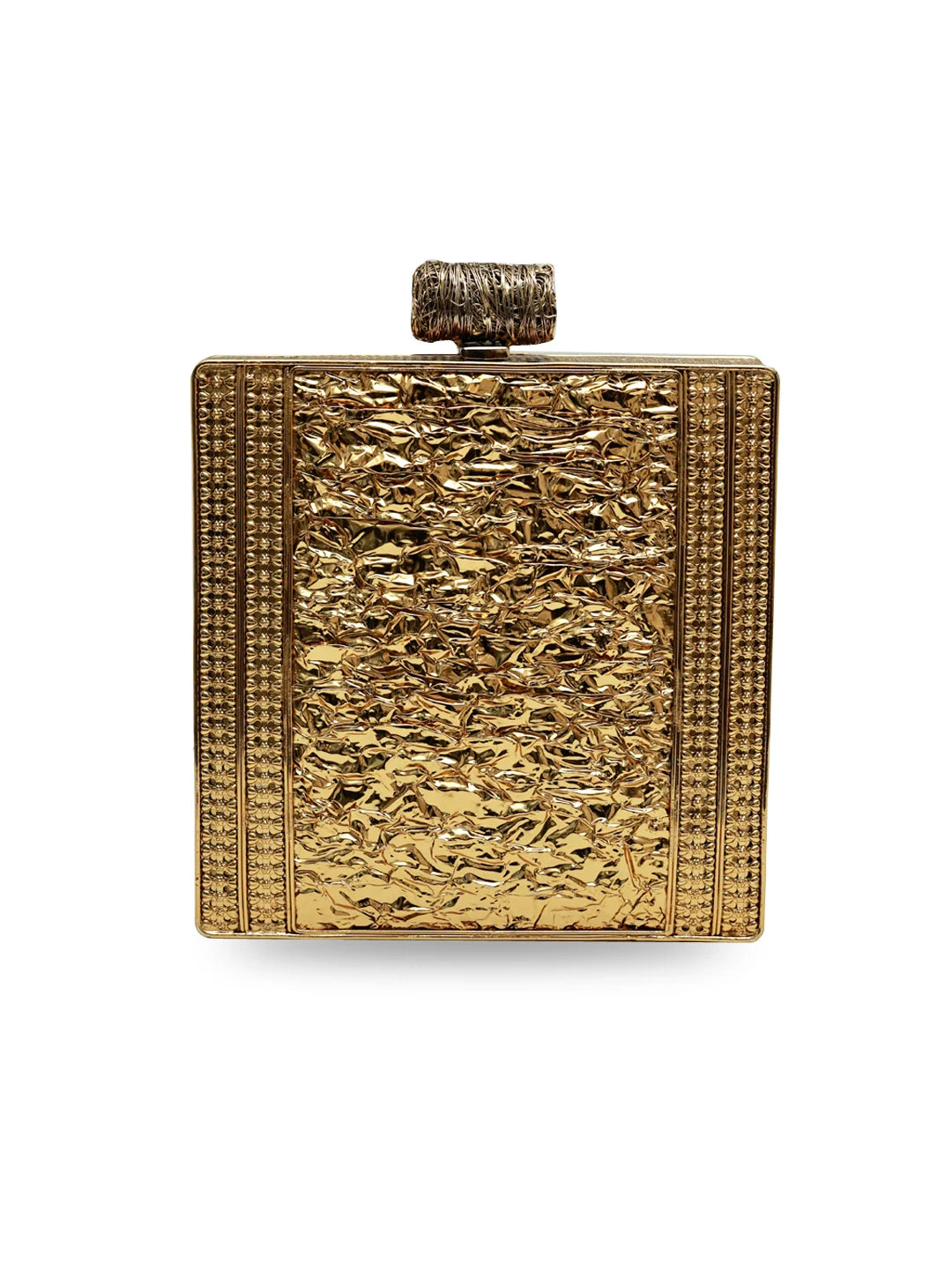 Sugar embellished brass clutch by The Tan Clan featuring intricate design and elegant craftsmanship.