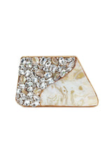 Vixi embellished brass clutch by The Tan Clan featuring intricate gold-tone detailing and a sleek, compact design.