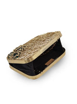 Zen Brass Clutch by The Tan Clan, stylish gold-toned leather clutch with sleek design and compact size for elegant occasions.