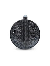 Aashna round embellished brass clutch with intricate design, showcasing a stylish accessory for special occasions.
