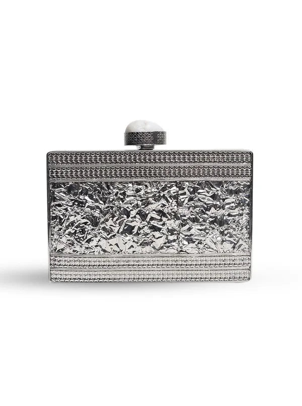 Aisha Embellished Mother of Pearl Clutch by The Tan Clan with intricate pearl embellishments and elegant design.