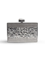 Aisha Embellished Mother of Pearl Clutch by The Tan Clan with intricate pearl embellishments and elegant design.