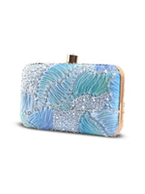 Aqua blue box clutch from The Tan Clan with a sleek, rectangular design and elegant finish, perfect for evening events.