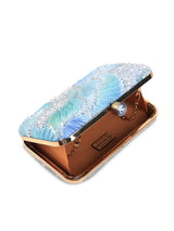 Aqua blue box clutch by The Tan Clan with a sleek, rectangular design and elegant finish, perfect for evening events.