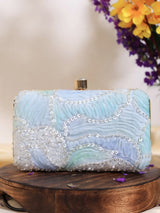 Aqua blue box clutch by The Tan Clan, elegant and compact with a sleek design, perfect for wedding favors or special occasions.