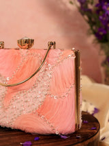 Set of three Aqua Orange Casket Clutches by The Tan Clan, elegant wedding favors with vibrant color and intricate design.