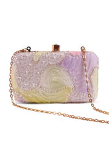 Aqua lavender box clutch by The Tan Clan with a sleek rectangular shape and elegant design, perfect for evening occasions.