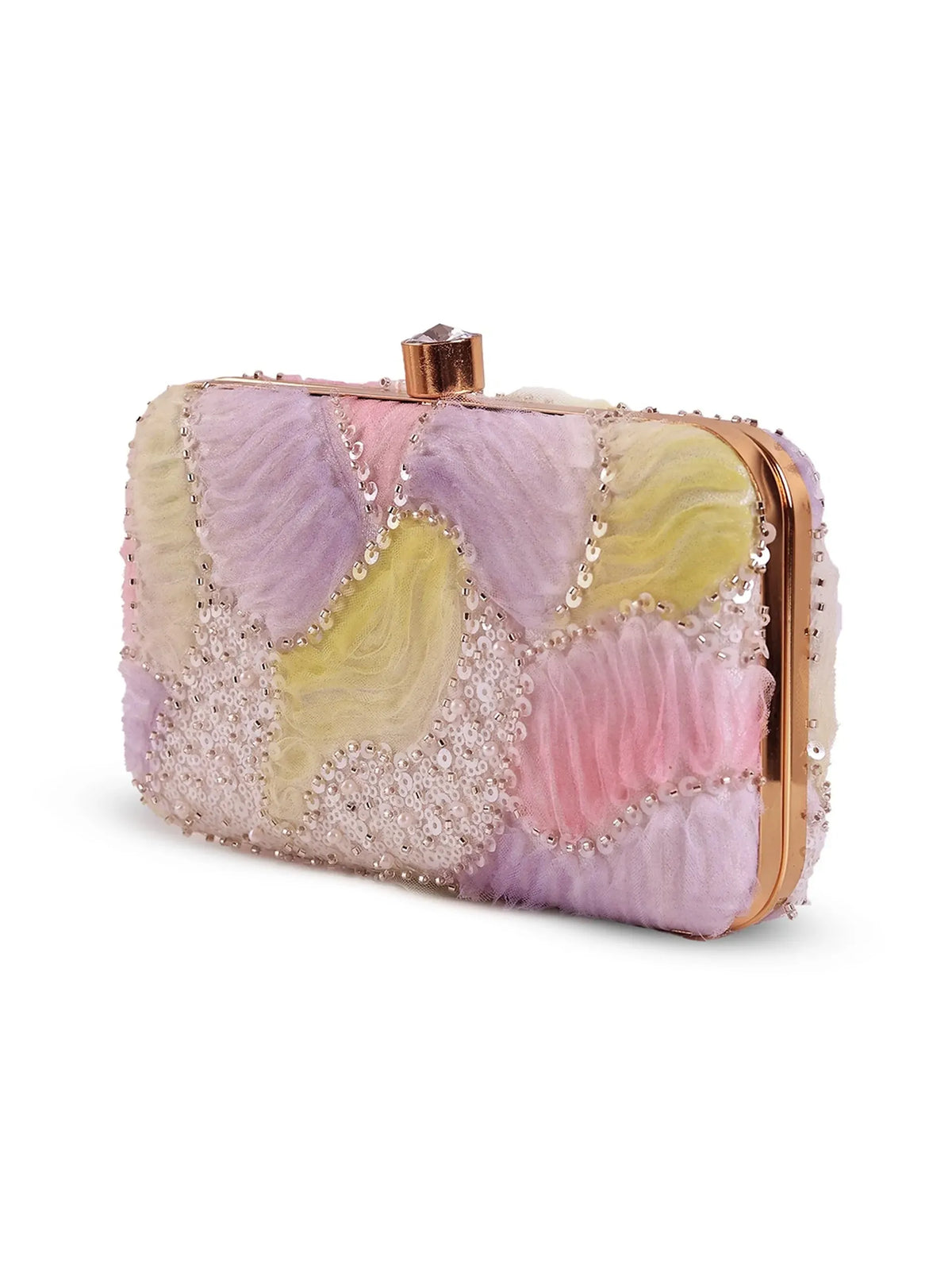 Aqua lavender box clutch by The Tan Clan with sleek design and silver clasp, perfect for evening events.