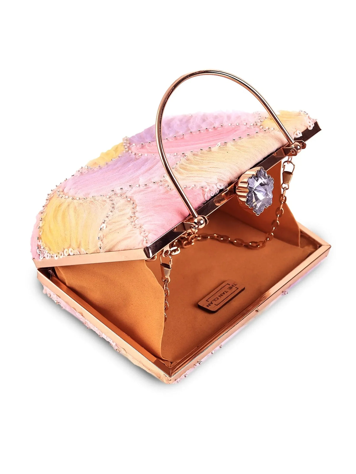 Aqua lavender casket clutch bag by The Tan Clan featuring a sleek, elegant design and compact size for special occasions.